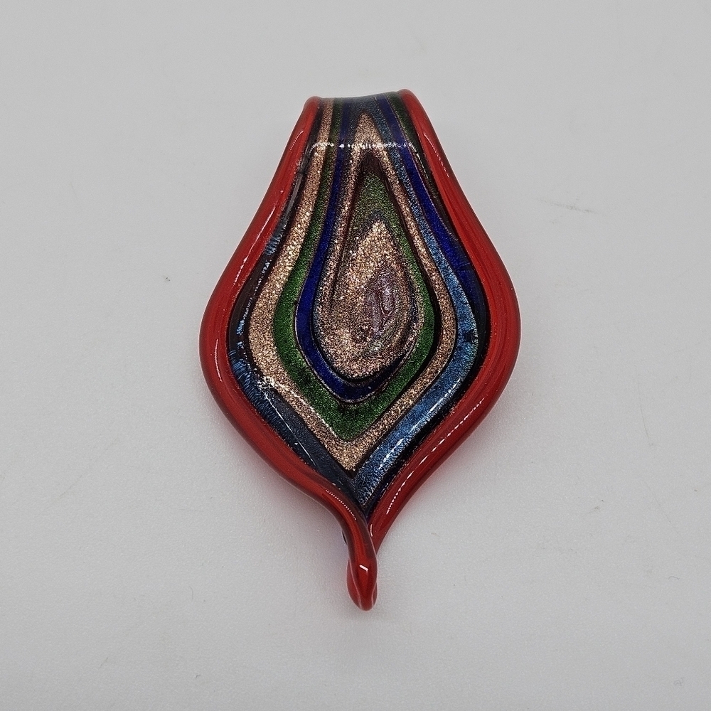 art glass pendant red with green blue and gold swirl